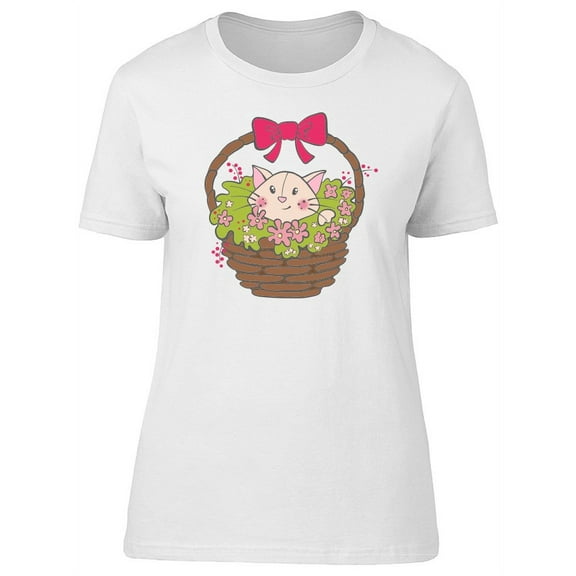 Cute Happy Floral Kitten T-Shirt Women -Image by Shutterstock, Female x-Large