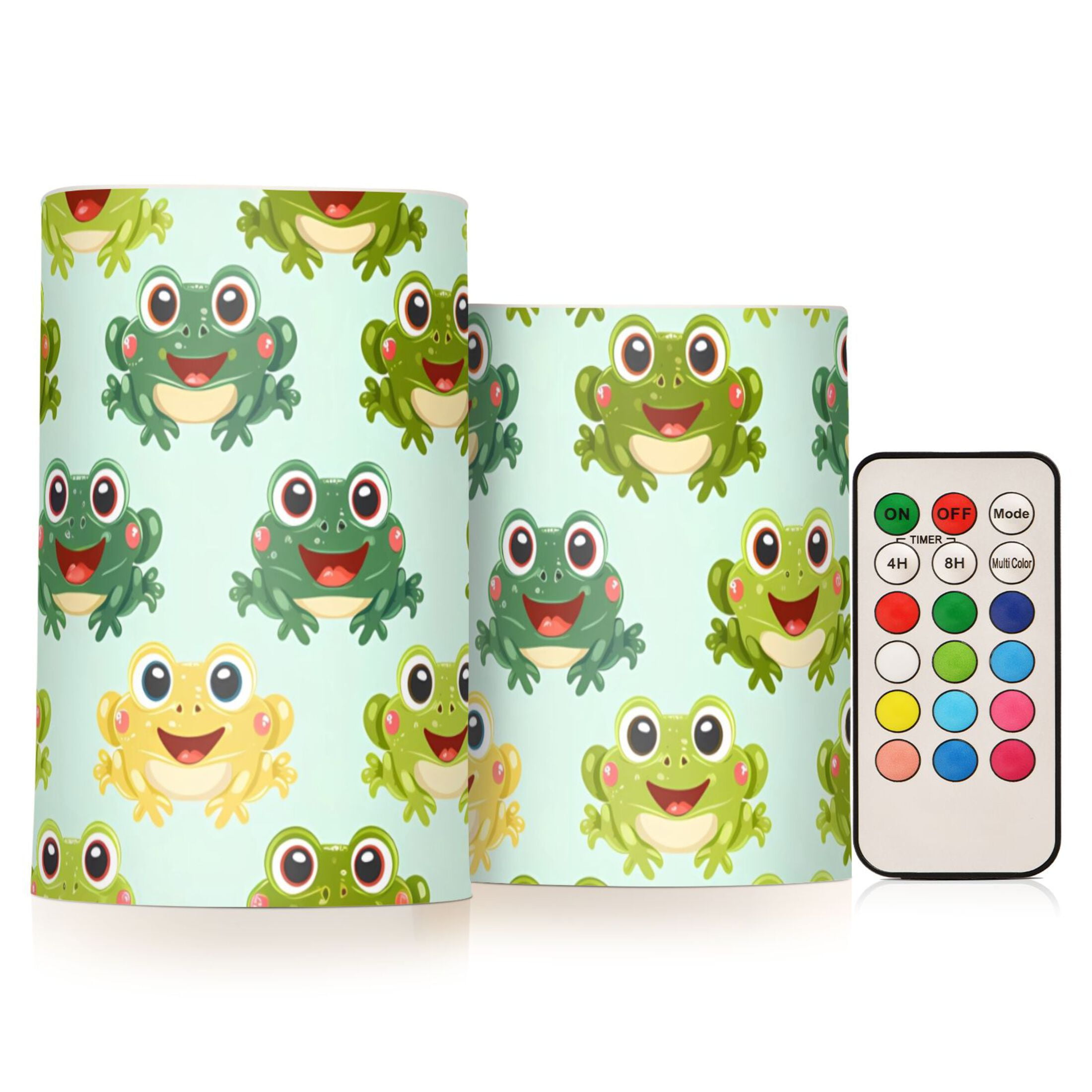 Cute Happy Frogs Flickering Flameless LED Candles set of 2 Battery Operated 18-Key Remotes Timer Halloween Fall Decor D3''xH4''5''
