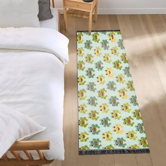 Cute Happy Frogs Runner Area Rug 2x6 Soft Non-Slip Washable Bedside Carpet for Hallway Bedroom Living Room Home Decor