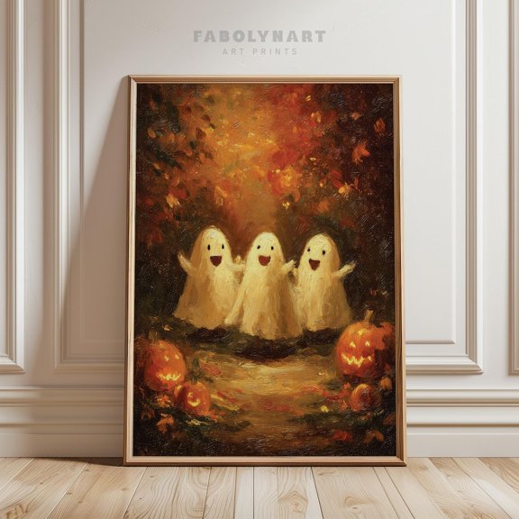 Cute Happy Ghosts Halloween Autumn Spooky Season Poster