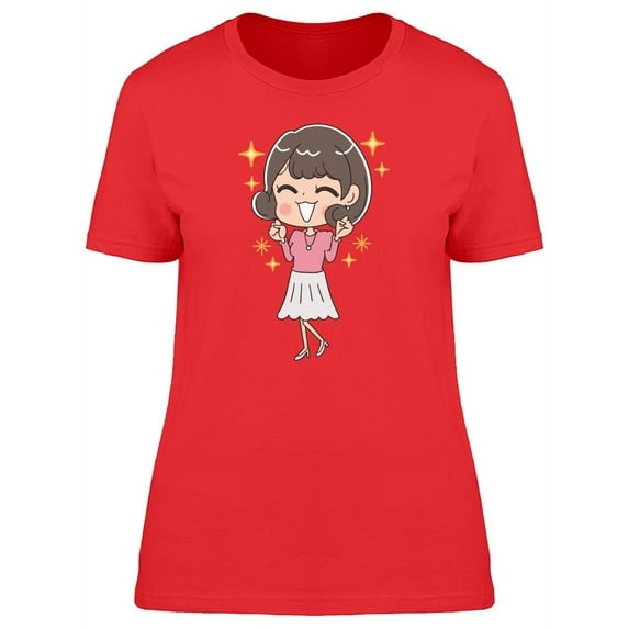 Cute Happy Girl Cartoon T-Shirt Women -Image by Shutterstock, Female Large