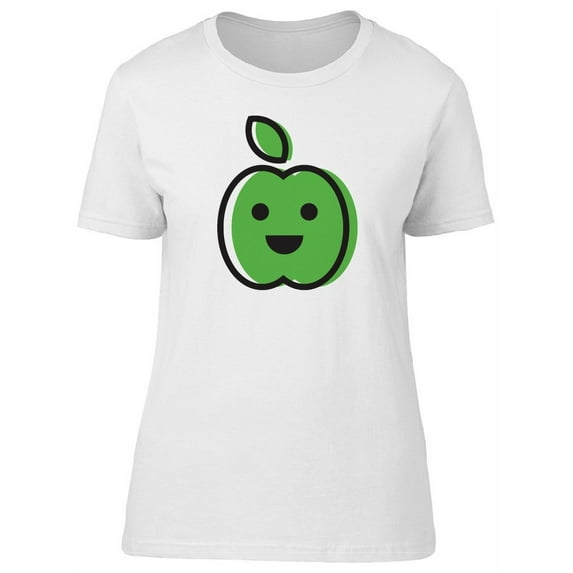 Cute Happy Green Apple Doodle T-Shirt Women -Image by Shutterstock, Female x-Large