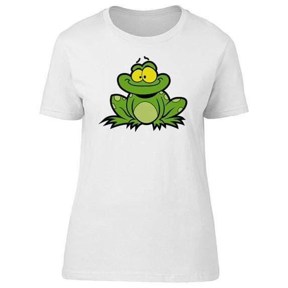 Cute Happy Green Frog Cartoon T-Shirt Women -Image by Shutterstock, Female Medium