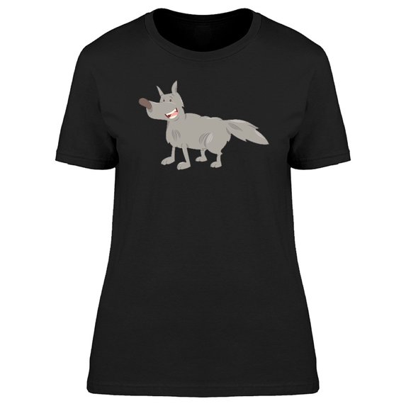 Cute Happy Grey Wolf Cartoon Tee Women's -Image by Shutterstock