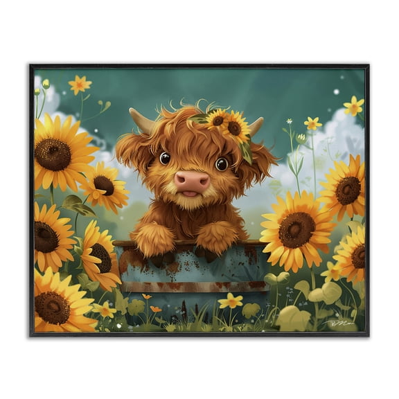 Cute Happy Highland Cow Black Framed Giclee Art, design by Momart