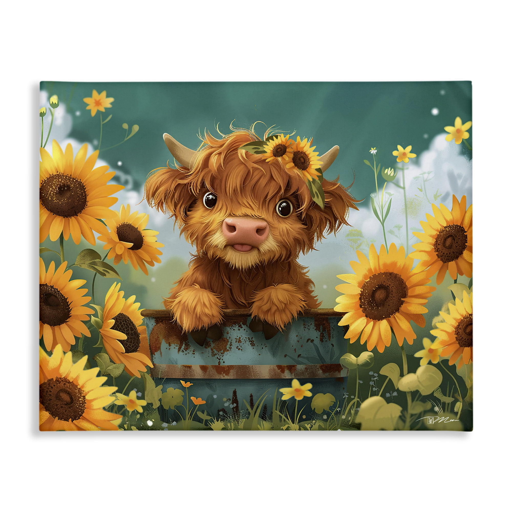 Cute Happy Highland Cow Canvas Wall Art, design by Momart