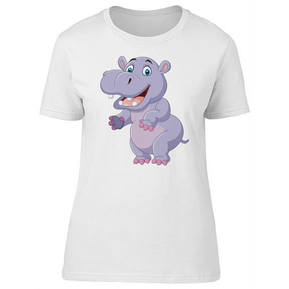 Cute Happy Hippo Cartoon T-Shirt Women -Image by Shutterstock, Female Medium
