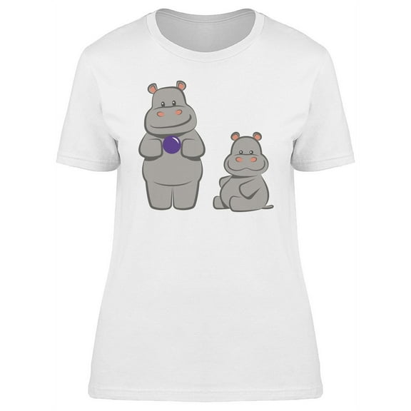 Cute Happy Hippos Cartoon T-Shirt Women -Image by Shutterstock, Female Large