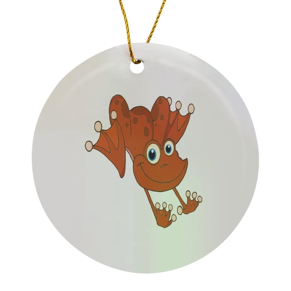 Cute Happy Hopping Orange Frog, Circle Porcelain Ornament