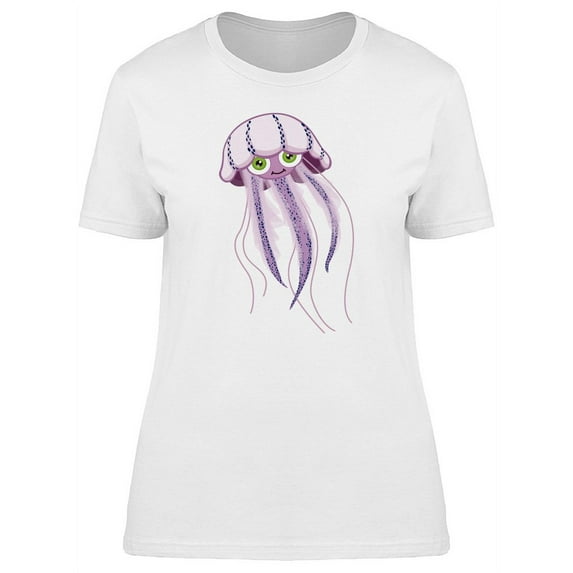 Cute Happy Jellyfish Cartoon T-Shirt Women -Image by Shutterstock, Female Medium