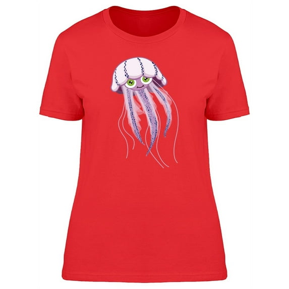 Cute Happy Jellyfish Cartoon T-Shirt Women -Image by Shutterstock, Female Small