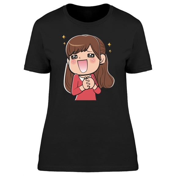 Cute Happy Kawaii Girl T-Shirt Women -Image by Shutterstock, Female Large