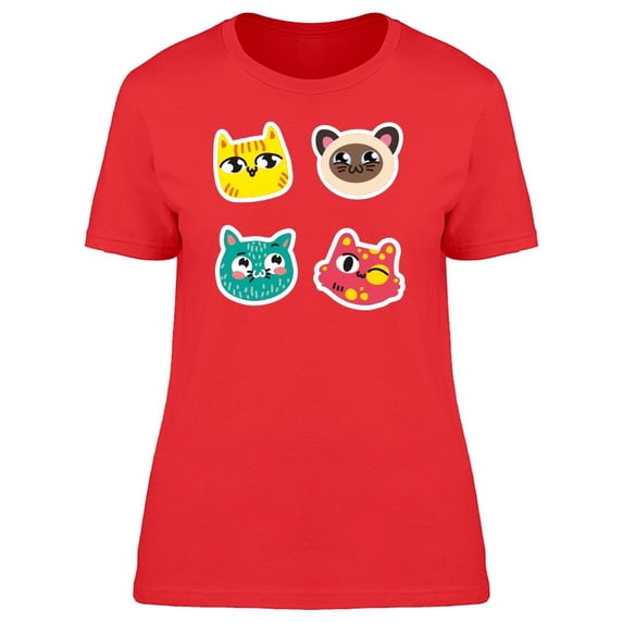 Cute Happy Kitten Doodles T-Shirt Women -Image by Shutterstock, Female Large