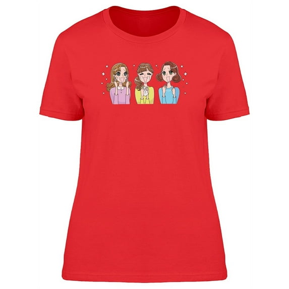 Cute Happy Ladies Cartoon T-Shirt Women -Image by Shutterstock, Female Medium