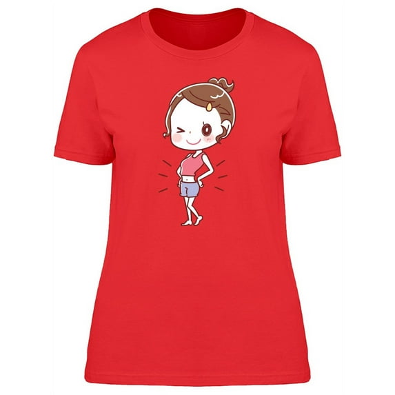 Cute Happy Lady Cartoon T-Shirt Women -Image by Shutterstock, Female Medium