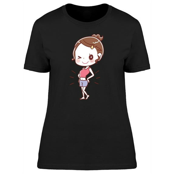 Cute Happy Lady Cartoon T-Shirt Women -Image by Shutterstock, Female Small