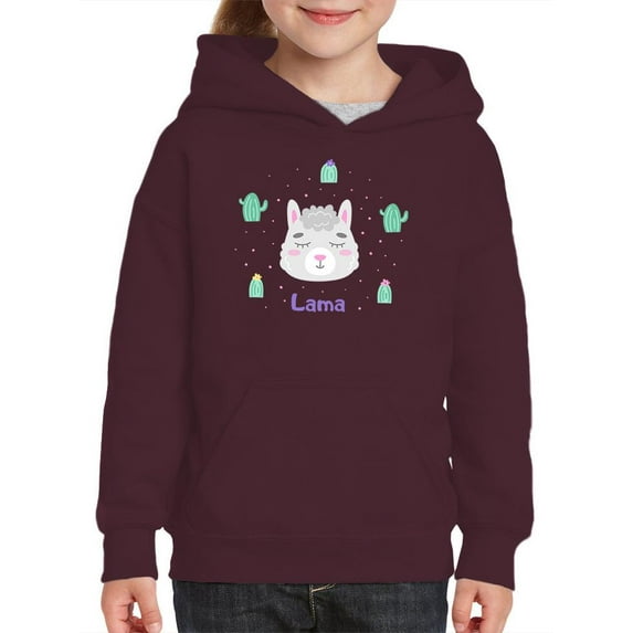 Cute Happy Lama Face Hoodie Juniors -Image by Shutterstock, x-Large