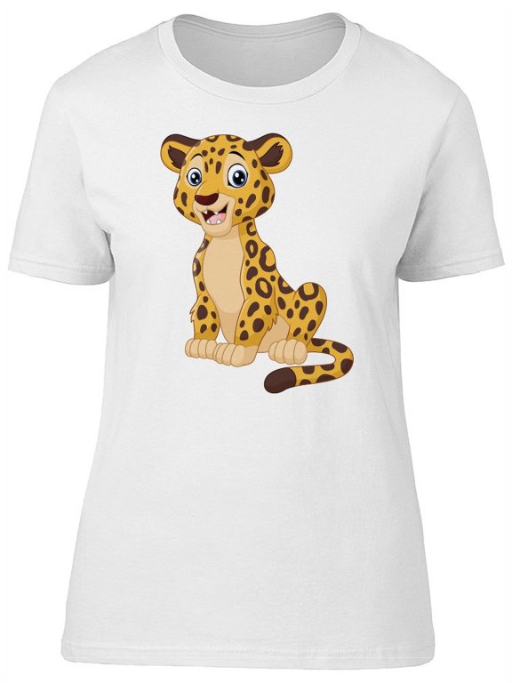 Cute Happy Leopard Cartoon T-Shirt Women -Image by Shutterstock, Female Medium