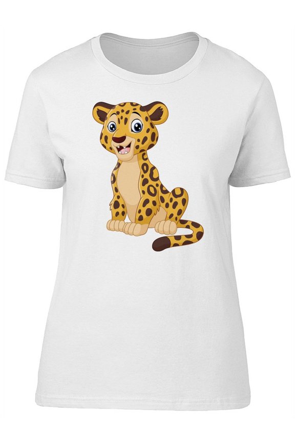Cute Happy Leopard Cartoon T-Shirt Women -Image by Shutterstock, Female Medium