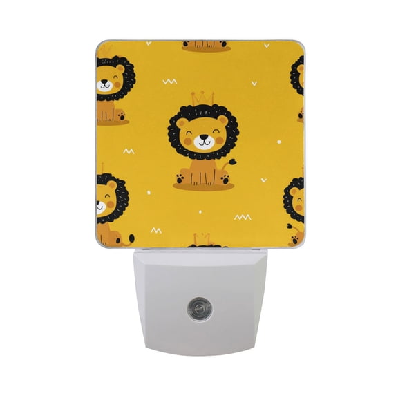 Cute Happy Lions with Crown LED Night Light Sensor Lamp Plug-in Adjustable Brightness 2 Pack