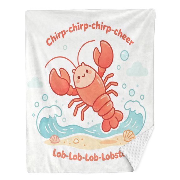 Cute Happy Lobster Minky Dot Throw Blanket, Cheerful Cartoon Lobster with Waves & Shells Print Cozy Blanket, 3D Bubble Dotted Back Soft Lightweight Throw, for Sofa, Travel, Camping and Gifting
