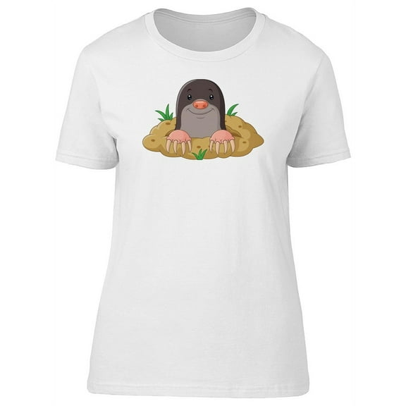 Cute Happy Mole Cartoon T-Shirt Women -Image by Shutterstock, Female Large