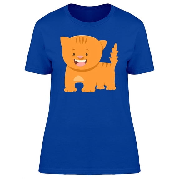 Cute Happy Orange Kitten Cartoon T-Shirt Women -Image by Shutterstock, Female Small