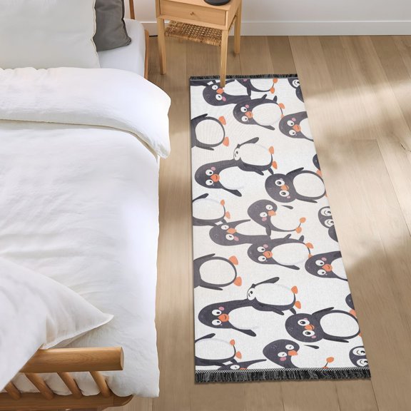 Cute Happy Penguins Runner Area Rug 2x6 Soft Non-Slip Washable Bedside Carpet for Hallway Bedroom Living Room Home Decor