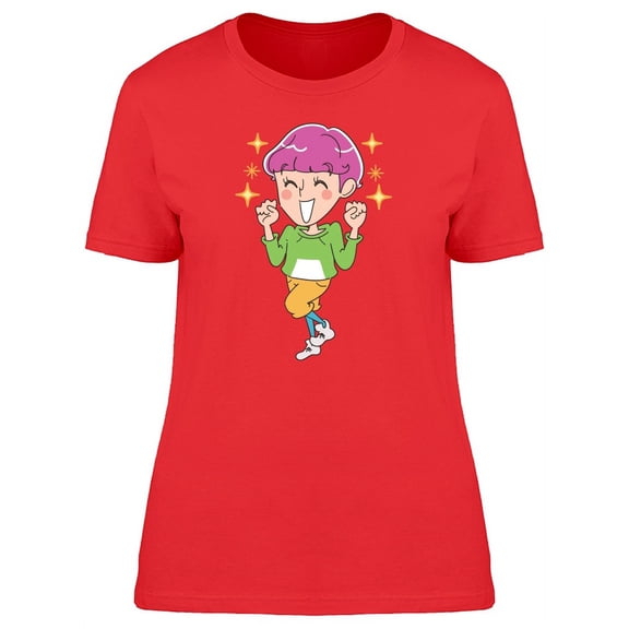 Cute Happy Person Cartoon T-Shirt Women -Image by Shutterstock, Female Large