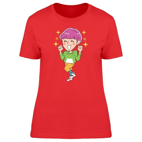 Cute Happy Person Cartoon T-Shirt Women -Image by Shutterstock, Female x-Large