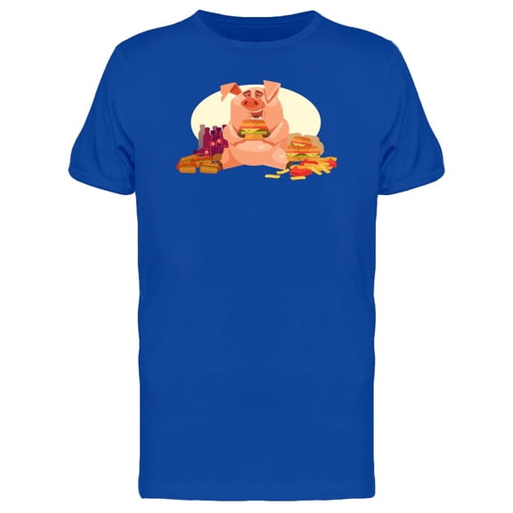 Cute Happy Pig Eating Cartoon T-Shirt Men -Image by Shutterstock, Male Large
