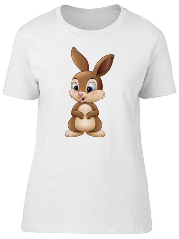 Cute Happy Rabbit Cartoon T-Shirt Women -Image by Shutterstock, Female Medium