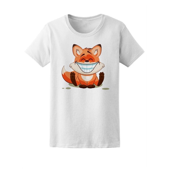 Cute Happy Red Fox Cartoon T-Shirt Women -Image by Shutterstock, Female Medium