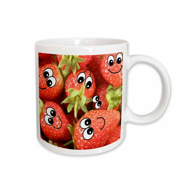 3drose, Cute Happy Red Strawberries - Smiling Face Strawberry Fruits Pile - Sweet Cartoon Foods, 15oz Mug