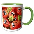thumbnail image 1 of 3drose, Cute Happy Red Strawberries - Smiling Face Strawberry Fruits Pile - Sweet Cartoon Foods, 15oz Two-tone Green Mug, 1 of 6