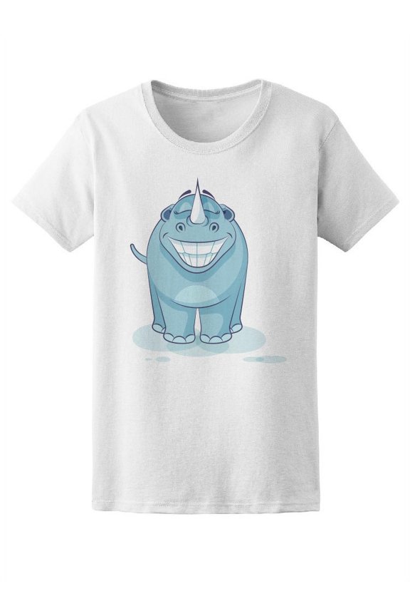 Cute Happy Rhino Cartoon T-Shirt Women -Image by Shutterstock, Female Medium