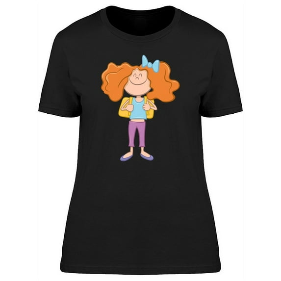 Cute Happy School Girl Cartoon T-Shirt Women -Image by Shutterstock, Female XX-Large