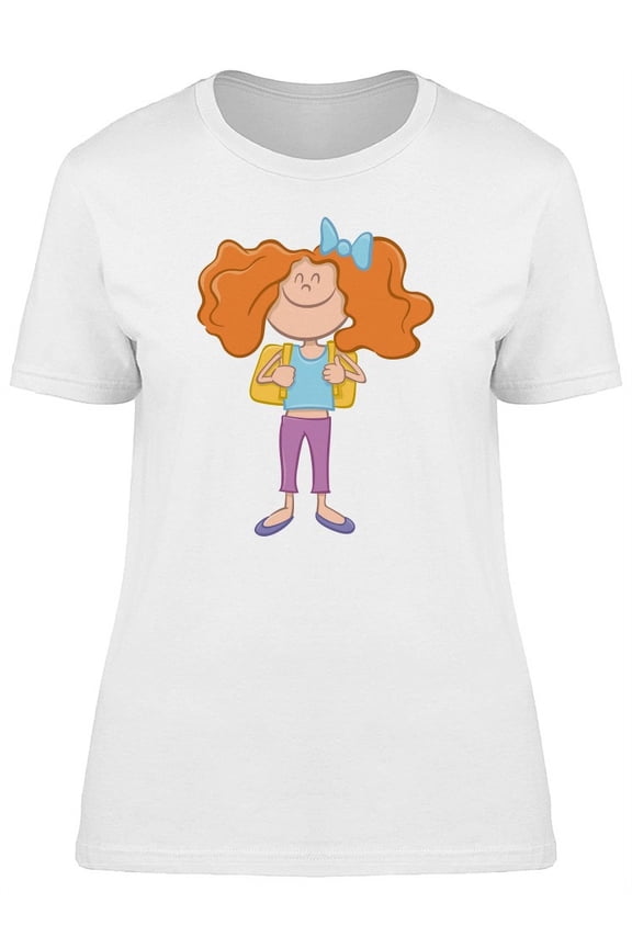 Cute Happy School Girl Cartoon T-Shirt Women -Image by Shutterstock, Female x-Large