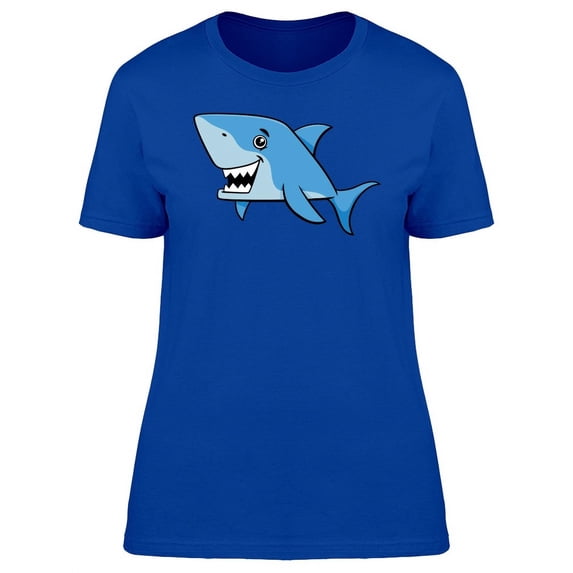 Cute Happy Shark Mascot Cartoon T-Shirt Women -Image by Shutterstock, Female Large