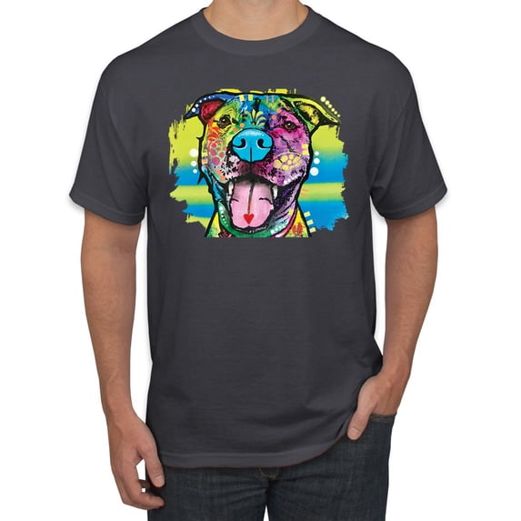 Cute Happy Smiling Dog Rainbow Pitbull Dog Lover Men's Graphic T-Shirt, Charcoal, 5XL