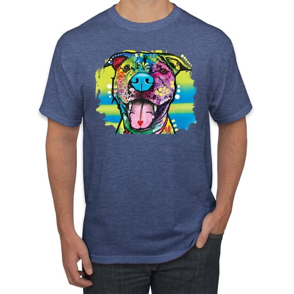 Cute Happy Smiling Dog Rainbow Pitbull Dog Lover Men's Graphic T-Shirt, Vintage Heather Blue, 3XL