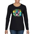 thumbnail image 1 of Cute Happy Smiling Dog Rainbow Pitbull Dog Lover Womens Graphic Long Sleeve T-Shirt, Black, Small, 1 of 3