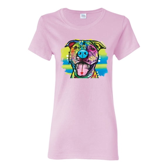 Cute Happy Smiling Dog Rainbow Pitbull Dog Lover Womens Graphic T-Shirt, Light Pink, 2XL