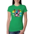 thumbnail image 1 of Cute Happy Smiling Dog Rainbow Pitbull Dog Lover Womens Slim Fit Junior Tee, Kelly, 2XL, 1 of 3