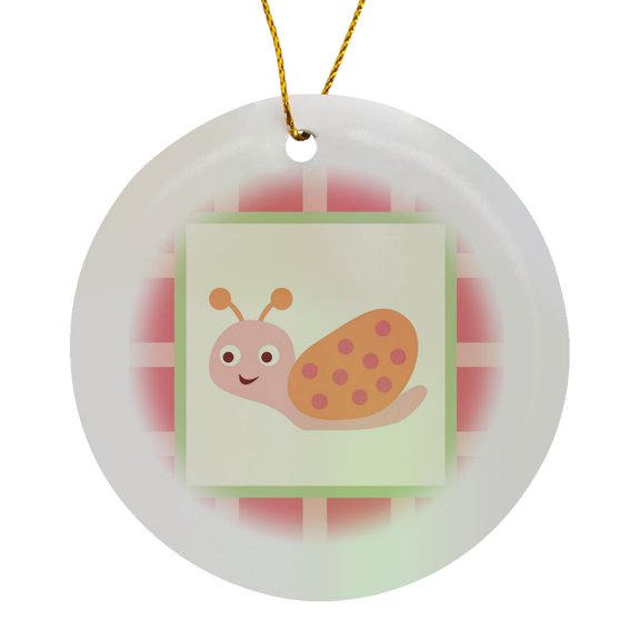 3drose, Cute Happy Snail- Whimsical Art, Circle Porcelain Ornament