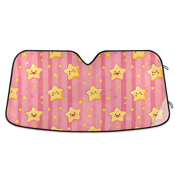 Cute Happy Stars Car Windshield Sun Shade Foldable Car Front Window Visor Heat and UV Protection 53x23.5