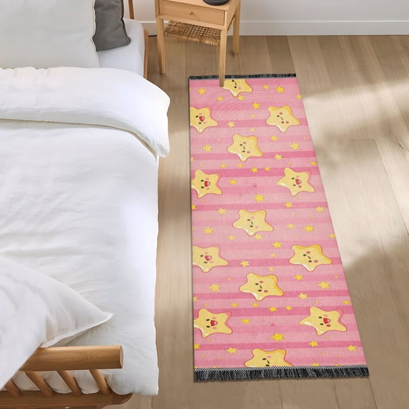 Cute Happy Stars Runner Area Rug 2x6 Soft Non-Slip Washable Bedside Carpet for Hallway Bedroom Living Room Home Decor