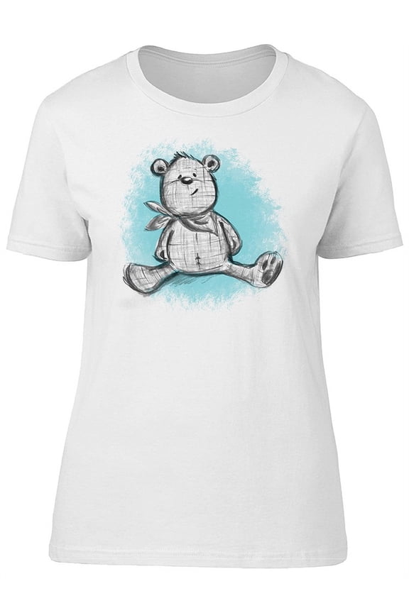 Cute Happy Teddy Bear Sketch T-Shirt Women -Image by Shutterstock, Female Large