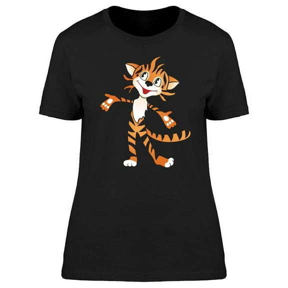 Cute Happy Tiger Cartoon T-Shirt Women -Image by Shutterstock, Female Small