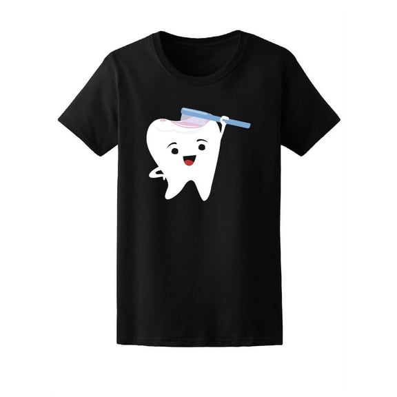 Cute Happy Tooth Brushing T-Shirt Women -Image by Shutterstock, Female Medium